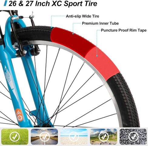 دراجة جبلية Hiland 26 مقاس 27.5 بوصة، MTB للرجال والنساء مع 21 سرعة، إطار فولاذي عالي الشد، فرامل على شكل V، دراجة ذات ذيل صلب للبالغين باللون الرمادي in Kuwait