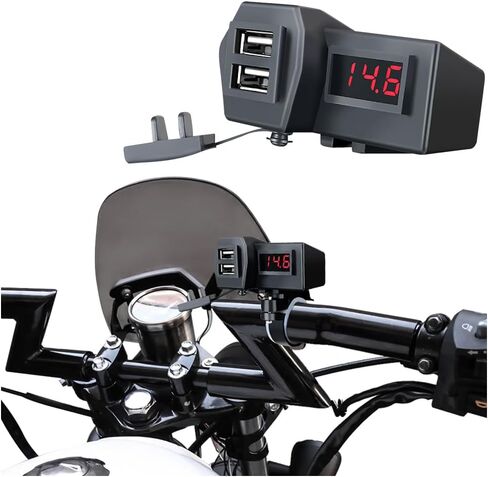 Motorcycle Phone Charger,[Upgraded Version] Voltage Digital Display Motorcycle USB Charger with 2 Port,ON/Off Switch & 2 Mounting Brackets,Universal 5V 3.1A Motorcycle USB Adapter in Saudi Arabia