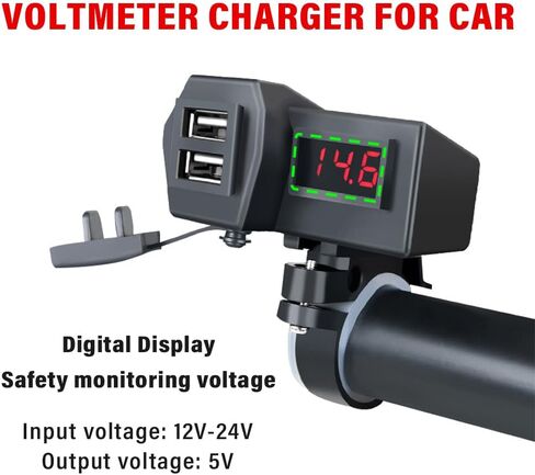 Motorcycle Phone Charger,[Upgraded Version] Voltage Digital Display Motorcycle USB Charger with 2 Port,ON/Off Switch & 2 Mounting Brackets,Universal 5V 3.1A Motorcycle USB Adapter in Saudi Arabia