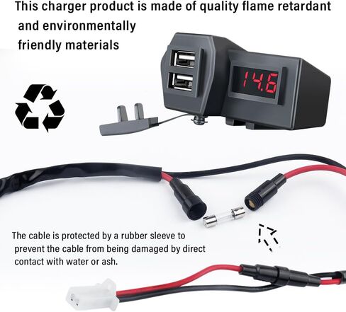 Motorcycle Phone Charger,[Upgraded Version] Voltage Digital Display Motorcycle USB Charger with 2 Port,ON/Off Switch & 2 Mounting Brackets,Universal 5V 3.1A Motorcycle USB Adapter in Saudi Arabia