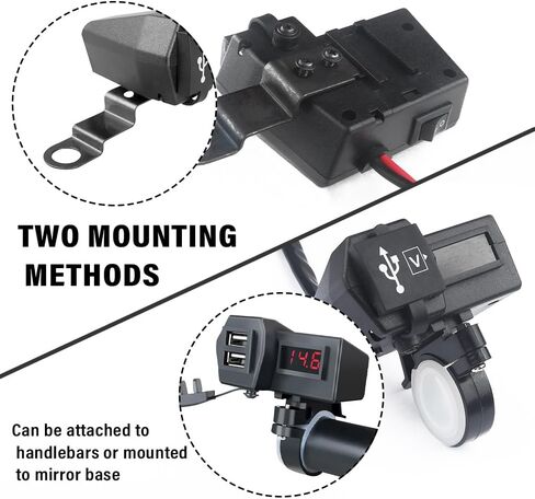 Motorcycle Phone Charger,[Upgraded Version] Voltage Digital Display Motorcycle USB Charger with 2 Port,ON/Off Switch & 2 Mounting Brackets,Universal 5V 3.1A Motorcycle USB Adapter in Saudi Arabia