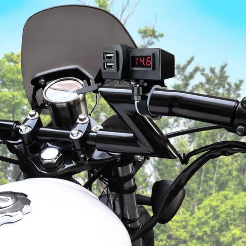 Motorcycle Phone Charger,[Upgraded Version] Voltage Digital Display Motorcycle USB Charger with 2 Port,ON/Off Switch & 2 Mounting Brackets,Universal 5V 3.1A Motorcycle USB Adapter in Saudi Arabia