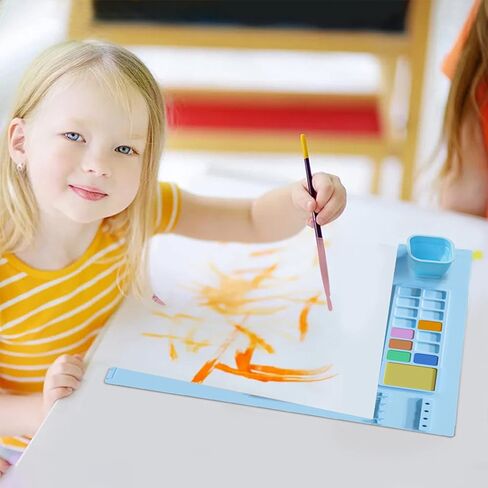 Silicone Painting Mat, 21x18 Inch Silicone Craft Mat for Resin Casting, Non Stick Paint Mats for Kids Art Mat with Cup and 12 Paint Dividers, for Art, Painting, Clay and DIY Creations, (Blue) in Saudi Arabia