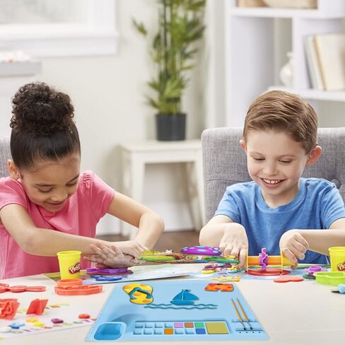 Silicone Painting Mat, 21x18 Inch Silicone Craft Mat for Resin Casting, Non Stick Paint Mats for Kids Art Mat with Cup and 12 Paint Dividers, for Art, Painting, Clay and DIY Creations, (Blue) in Saudi Arabia