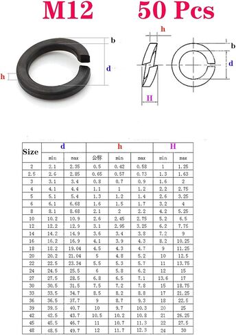 50 Pcs M12 Split Lock Washer Spring Lock Washer, 8.8 Grade Carbon Steel,GB93 High Strength,Gasket Ring for M12 Screw Bolts in Saudi Arabia
