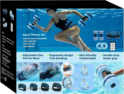 Water Aerobics Pool Exercise Equipment: Sportneer Water Workout Combo Set Includes High Density Water Dumbbell Swim Belt Water Ankle Weights for Aqua Therapy Pool Fitness Water Exercise in Saudi Arabia