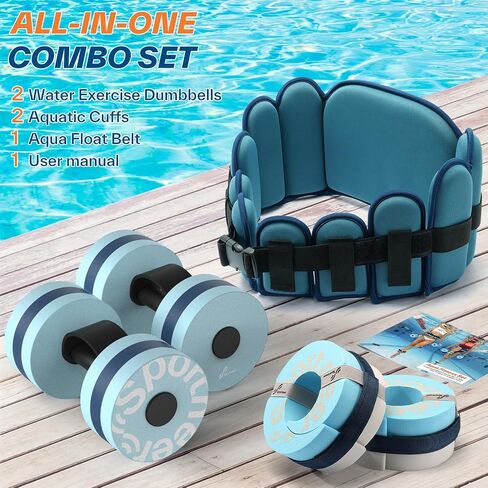 Water Aerobics Pool Exercise Equipment: Sportneer Water Workout Combo Set Includes High Density Water Dumbbell Swim Belt Water Ankle Weights for Aqua Therapy Pool Fitness Water Exercise in Saudi Arabia
