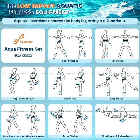Water Aerobics Pool Exercise Equipment: Sportneer Water Workout Combo Set Includes High Density Water Dumbbell Swim Belt Water Ankle Weights for Aqua Therapy Pool Fitness Water Exercise in Saudi Arabia