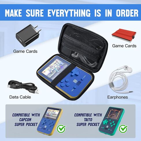حقيبة حمل صلبة متوافقة مع Capcom Super Pocket/Taito Super Pocket Arcade Gaming Handhled، حقيبة شبكية مغلقة بالكامل بسحاب لكابل USB وخراطيش Evercade (الجراب فقط) in Kuwait