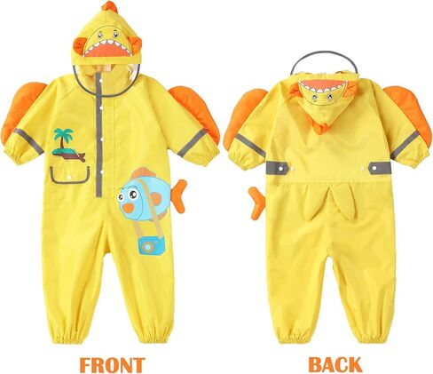 Fewlby Toddler Kids Boys Girls One Piece Rainsuit Raincoat Waterproof Hoodie Coveralls Cute Cartoon Shark Rain Jacket 3-4 years S Size in Kuwait