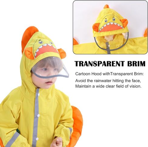 Fewlby Toddler Kids Boys Girls One Piece Rainsuit Raincoat Waterproof Hoodie Coveralls Cute Cartoon Shark Rain Jacket 3-4 years S Size in Kuwait