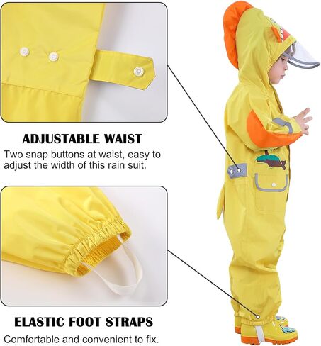Fewlby Toddler Kids Boys Girls One Piece Rainsuit Raincoat Waterproof Hoodie Coveralls Cute Cartoon Shark Rain Jacket 3-4 years S Size in Kuwait