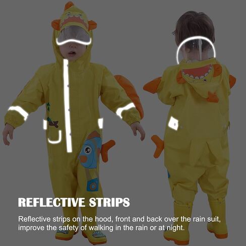 Fewlby Toddler Kids Boys Girls One Piece Rainsuit Raincoat Waterproof Hoodie Coveralls Cute Cartoon Shark Rain Jacket 3-4 years S Size in Kuwait