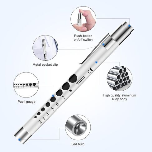 أضواء القلم CAVN للممرضات، مصابيح القلم الطبية القابلة لإعادة الاستخدام مع مقياس الحدقة لطلاب التمريض والأطباء الضوء الأبيض in Kuwait