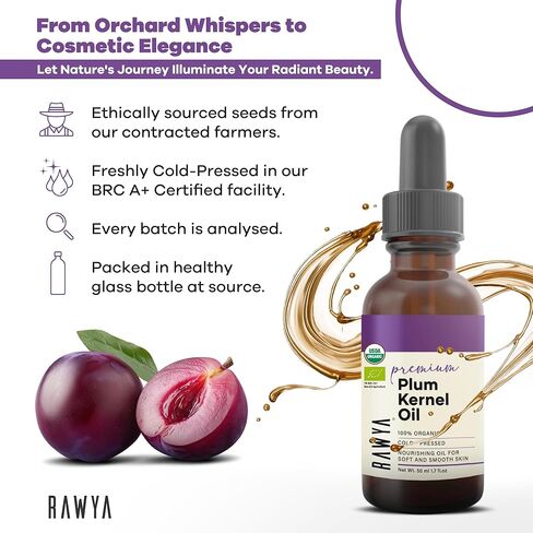 زيت البرقوق، عضوي من وزارة الزراعة الأمريكية، بذور البرقوق، معصور على البارد، غير معدّل وراثيًا، زجاجة زجاجية، 1.7 أونصة، رائع للعلاج العطري، نواة البرقوق، مرطب، نباتي، كوشير in Kuwait