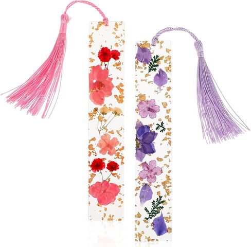 2 Pack Book Marks Tassels Dried Flower Bookmarks Clear Pressed Floral Book Markers Durable Handmade Cute Book Marking Accessories Gift for Bookworms Increase Reading Interest Students in Kuwait