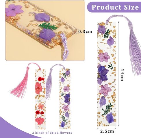 2 Pack Book Marks Tassels Dried Flower Bookmarks Clear Pressed Floral Book Markers Durable Handmade Cute Book Marking Accessories Gift for Bookworms Increase Reading Interest Students in Kuwait