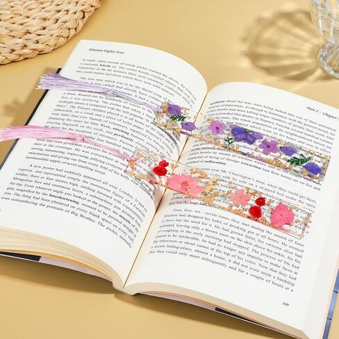 2 Pack Book Marks Tassels Dried Flower Bookmarks Clear Pressed Floral Book Markers Durable Handmade Cute Book Marking Accessories Gift for Bookworms Increase Reading Interest Students in Kuwait