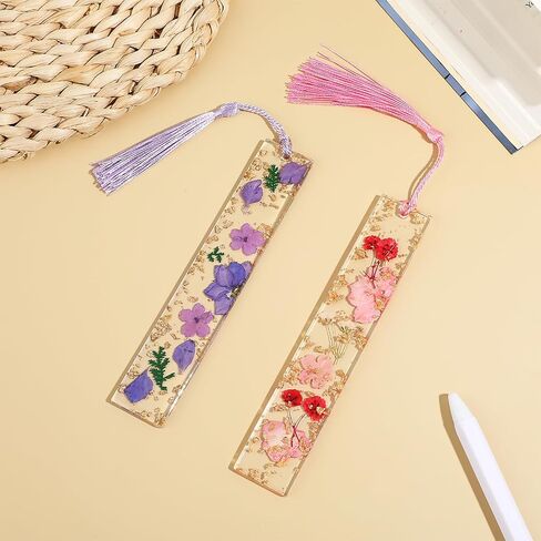 2 Pack Book Marks Tassels Dried Flower Bookmarks Clear Pressed Floral Book Markers Durable Handmade Cute Book Marking Accessories Gift for Bookworms Increase Reading Interest Students in Kuwait