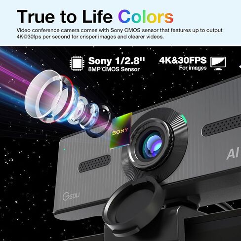 كاميرا ويب 4K مع ميكروفونات مزدوجة/مانعة للضوضاء، وكاميرا ويب ذات إطار تلقائي للتتبع AI 4K، وكاميرا ويب بزاوية عريضة 120 درجة، ومستشعر Sony 4K، مع غطاء للخصوصية، وكاميرا ويب USB للكمبيوتر الشخصي/البث/الكمبيوتر المحمول/المؤتمرات/اجتماعات التكبير/التصغير in Kuwait