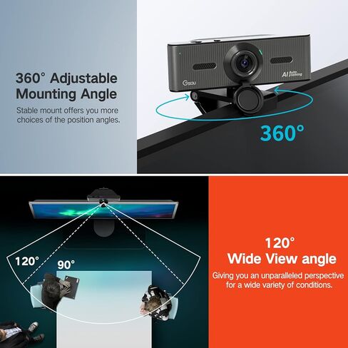 كاميرا ويب 4K مع ميكروفونات مزدوجة/مانعة للضوضاء، وكاميرا ويب ذات إطار تلقائي للتتبع AI 4K، وكاميرا ويب بزاوية عريضة 120 درجة، ومستشعر Sony 4K، مع غطاء للخصوصية، وكاميرا ويب USB للكمبيوتر الشخصي/البث/الكمبيوتر المحمول/المؤتمرات/اجتماعات التكبير/التصغير in Kuwait