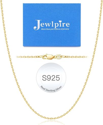 Jewlpire Italian Solid 14K Real Gold Over 925 Sterling Silver Chain Necklace for Women Girls, 1.1mm 1.3mm Cable Chain Necklace Hypoallergenic & Comfortable Women's Chain Necklaces 14 16 18 20 22 24 26 Inch in Kuwait
