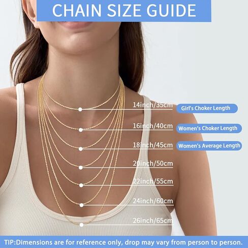 Jewlpire Italian Solid 14K Real Gold Over 925 Sterling Silver Chain Necklace for Women Girls, 1.1mm 1.3mm Cable Chain Necklace Hypoallergenic & Comfortable Women's Chain Necklaces 14 16 18 20 22 24 26 Inch in Kuwait