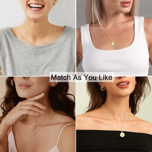 Jewlpire Italian Solid 14K Real Gold Over 925 Sterling Silver Chain Necklace for Women Girls, 1.1mm 1.3mm Cable Chain Necklace Hypoallergenic & Comfortable Women's Chain Necklaces 14 16 18 20 22 24 26 Inch in Kuwait
