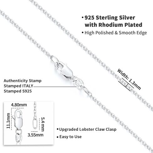 Jewlpire Italian Solid 14K Real Gold Over 925 Sterling Silver Chain Necklace for Women Girls, 1.1mm 1.3mm Cable Chain Necklace Hypoallergenic & Comfortable Women's Chain Necklaces 14 16 18 20 22 24 26 Inch in Kuwait