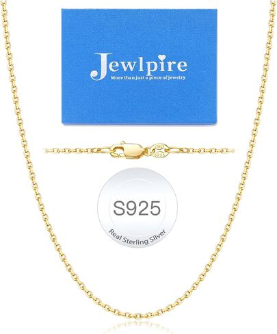 Jewlpire Italian Solid 14K Real Gold Over 925 Sterling Silver Chain Necklace for Women Girls, 1.1mm 1.3mm Cable Chain Necklace Hypoallergenic & Comfortable Women's Chain Necklaces 14 16 18 20 22 24 26 Inch in Kuwait