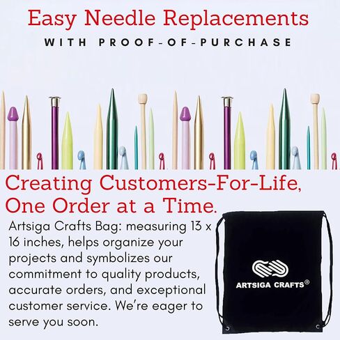 ChiaoGoo Twist Red Lace Shorties 2 & 3-Inch Large Blue 7230-S Interchangeable Knitting Needle Set, 10-Pairs Sizes US 4, 5, 6, 7, 8, Stainless Steel with 3 Cords Bundle with 1 Artsiga Crafts Large Bag in Saudi Arabia