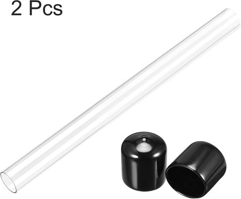uxcell Rigid Round Clear Tubing 6mmx8mmx200mm Plastic Storage Transparent Tube with Black Lids 2pcs in Saudi Arabia