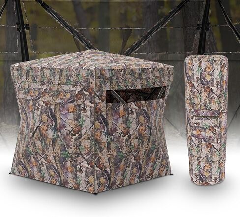 Pop Up Hunting Blind - Camouflage 360 See Through Ground Blind with Silent Window, Waterproof Roof & Bag - Turkey Hunting Gear Fits 2-3 Person, Invisible Hunting Blind for Turkey Deer Hunting in Saudi Arabia