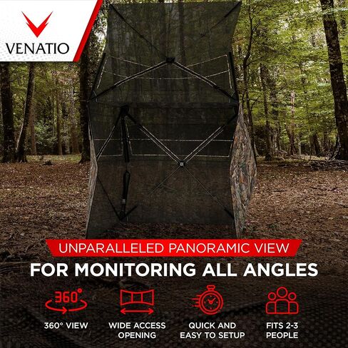 Pop Up Hunting Blind - Camouflage 360 See Through Ground Blind with Silent Window, Waterproof Roof & Bag - Turkey Hunting Gear Fits 2-3 Person, Invisible Hunting Blind for Turkey Deer Hunting in Saudi Arabia