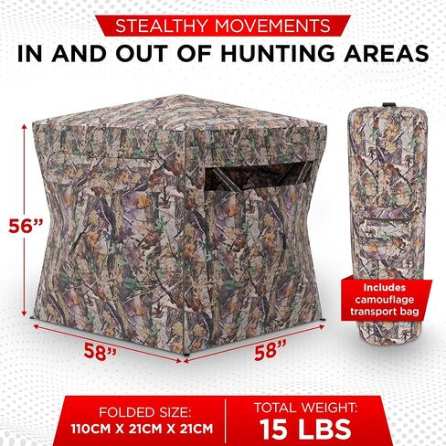 Pop Up Hunting Blind - Camouflage 360 See Through Ground Blind with Silent Window, Waterproof Roof & Bag - Turkey Hunting Gear Fits 2-3 Person, Invisible Hunting Blind for Turkey Deer Hunting in Saudi Arabia