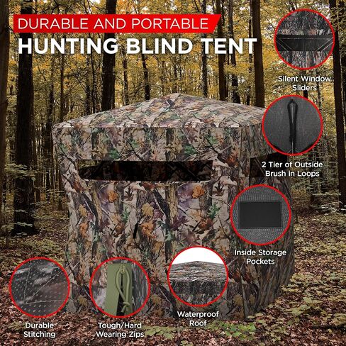Pop Up Hunting Blind - Camouflage 360 See Through Ground Blind with Silent Window, Waterproof Roof & Bag - Turkey Hunting Gear Fits 2-3 Person, Invisible Hunting Blind for Turkey Deer Hunting in Saudi Arabia