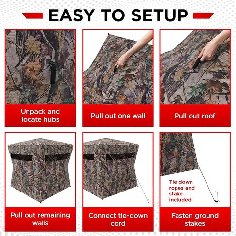 Pop Up Hunting Blind - Camouflage 360 See Through Ground Blind with Silent Window, Waterproof Roof & Bag - Turkey Hunting Gear Fits 2-3 Person, Invisible Hunting Blind for Turkey Deer Hunting in Saudi Arabia