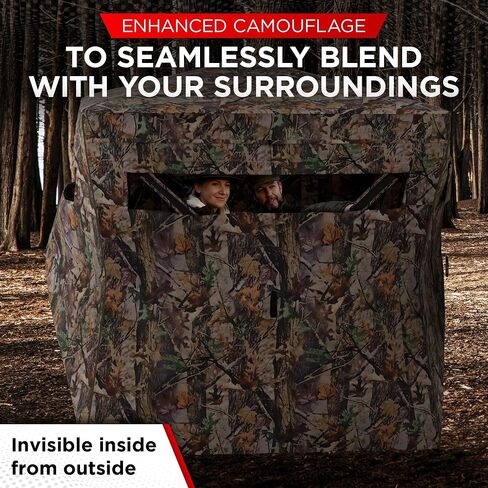 Pop Up Hunting Blind - Camouflage 360 See Through Ground Blind with Silent Window, Waterproof Roof & Bag - Turkey Hunting Gear Fits 2-3 Person, Invisible Hunting Blind for Turkey Deer Hunting in Saudi Arabia