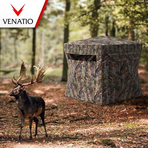 Pop Up Hunting Blind - Camouflage 360 See Through Ground Blind with Silent Window, Waterproof Roof & Bag - Turkey Hunting Gear Fits 2-3 Person, Invisible Hunting Blind for Turkey Deer Hunting in Saudi Arabia