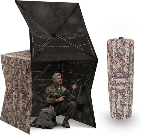 Pop Up Hunting Blind - Camouflage 360 See Through Ground Blind with Silent Window, Waterproof Roof & Bag - Turkey Hunting Gear Fits 2-3 Person, Invisible Hunting Blind for Turkey Deer Hunting in Saudi Arabia