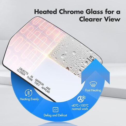 Driver Side Mirror Glass Replacement for Ford F150 2004 2005 2006 2007 2008 2009 2010, Left Heated Convex View Mirror with Rear Holder, 4L3Z17K707DB in Saudi Arabia