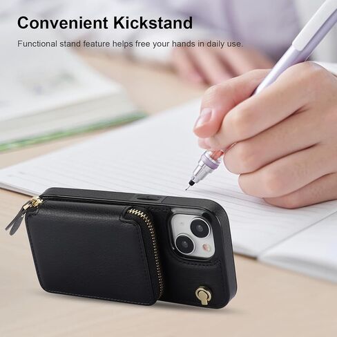 Bocasal Crossbody Wallet Case for iPhone 15, RFID Blocking Leather Purse Case with Card Holder, Protective Handbag Flip Cover with Zipper Wrist Strap Lanyard for Women 5G 6.1 Inch (Black) in Saudi Arabia
