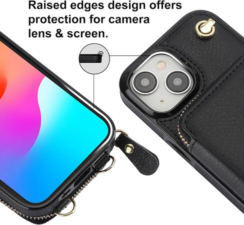 Bocasal Crossbody Wallet Case for iPhone 15, RFID Blocking Leather Purse Case with Card Holder, Protective Handbag Flip Cover with Zipper Wrist Strap Lanyard for Women 5G 6.1 Inch (Black) in Saudi Arabia