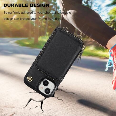 Bocasal Crossbody Wallet Case for iPhone 15, RFID Blocking Leather Purse Case with Card Holder, Protective Handbag Flip Cover with Zipper Wrist Strap Lanyard for Women 5G 6.1 Inch (Black) in Saudi Arabia