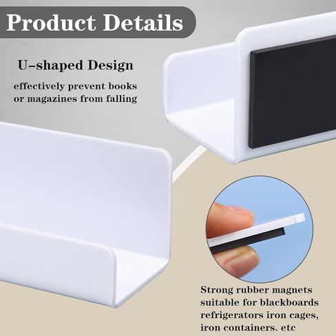 2 Pcs 17in Magnetic Book Shelf for Whiteboard Acrylic Magnetic Book Holder Floating Book Shelves with Pencil Holders for Kids Room Teacher Office Picture Books and File Display-NO PENS in Kuwait
