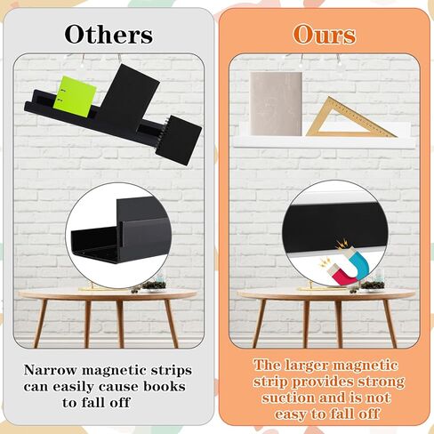 2 Pcs 17in Magnetic Book Shelf for Whiteboard Acrylic Magnetic Book Holder Floating Book Shelves with Pencil Holders for Kids Room Teacher Office Picture Books and File Display-NO PENS in Kuwait