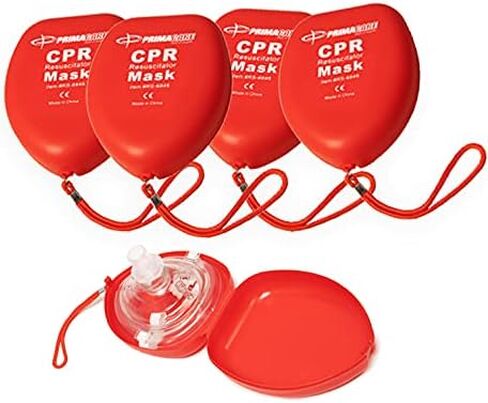 Primacare RS-6845 Single Valve CPR Rescue Mask in Red Hard Case, Adult/Child Pocket Resuscitator with Elastic Strap, Air Cushioned Edges, 6.5x4.8x1.6 inches, Red, Clear, 1-Pack in Saudi Arabia