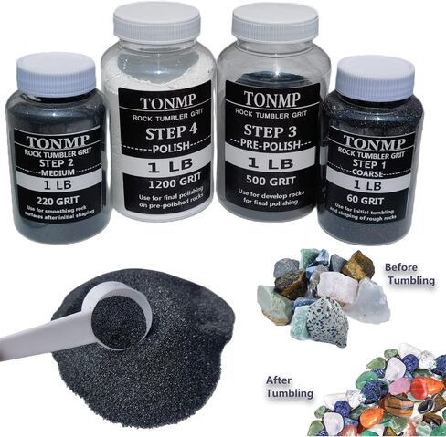 مجموعة حبيبات بهلوانية صخرية بوزن 4 رطل، إعادة تعبئة الوسائط المتدلية - خشنة/حبيبات متوسطة/مصقولة مسبقًا/تلميع نهائي، تعمل مع أي بهلوان صخري، وملمع الصخور، وملمع الحجر in Kuwait