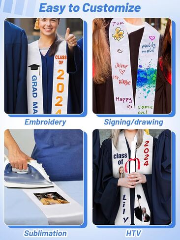 فئة التخرج لعام 2024 - وشاح التخرج الفارغ سهل التخصيص للبالغين من الجنسين، بطول 72 بوصة in Kuwait