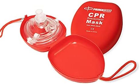 Primacare RS-6845 Single Valve CPR Rescue Mask in Red Hard Case, Adult/Child Pocket Resuscitator with Elastic Strap, Air Cushioned Edges, 6.5x4.8x1.6 inches, Red, Clear, 1-Pack in Saudi Arabia
